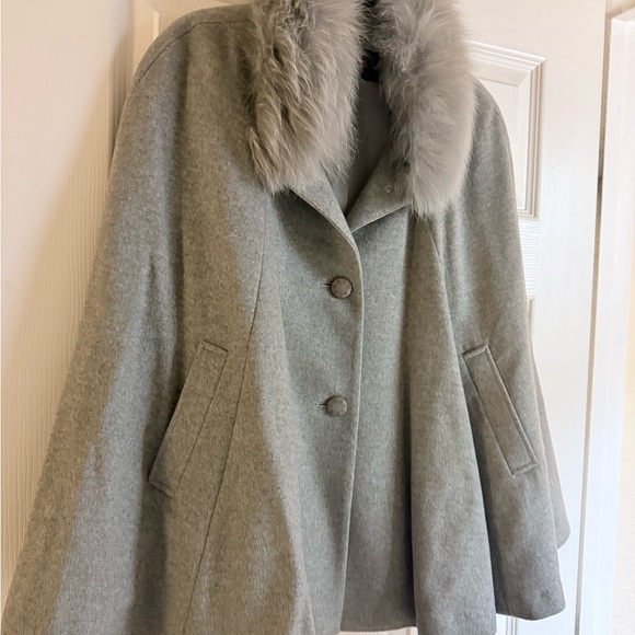 Balmain Jackets & Blazers - Balmain Gray Cape with Fur Trim